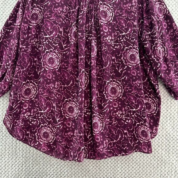 NYDJ Top Women 1X Purple Floral Hidden Button Up 3/4 Sleeve Notch V-Neck Boho - Picture 10 of 16